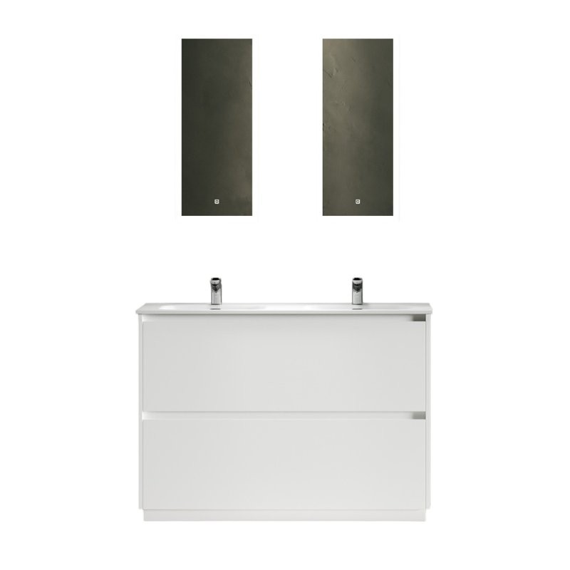 Мебель для ванной комнаты Sancos Libra Floor 120 белый глянец, двойная белая раковина CN7004