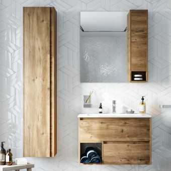 Мебель для ванной STWORKI Карлстад 75 дуб рустикальный, в стиле лофт, под дерево, российская (гарнитур, комплект)