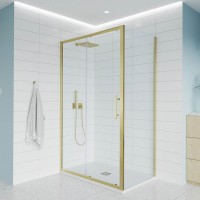 Душевой уголок Veconi Evo 100SP G 120х110 см, профиль брашированное золото, стекло прозрачное