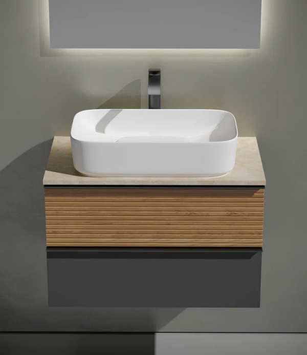 Тумба под раковину со столешницей Sancos Delta 80 дуб красный, графит, столешница бежевая, с отв. под смеситель