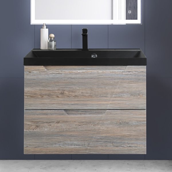 Тумба с раковиной BelBagno Vittoria 80 подвесная, pino, черная матовая раковина