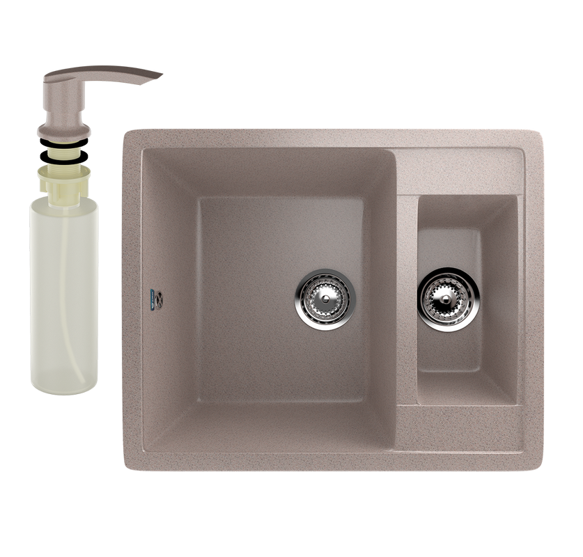 Мойка кухонная Ulgran U-106 302 песочная + дозатор U-02 песочный