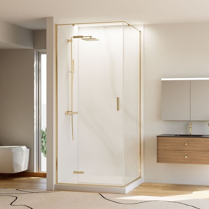 Душевой уголок Veconi Rovigo RV-073G 120х80 см, профиль брашированное золото, стекло прозрачное