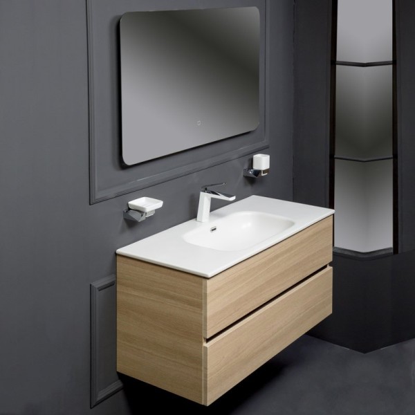 Мебель для ванной комнаты Armadi Art Vallessi 100 дуб светлый, с белой раковиной