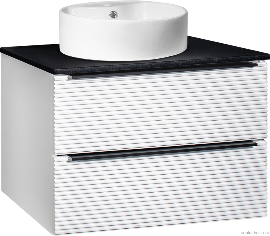 Тумба с раковиной Runo Орлеан 70 белая матовая, черная, раковина Sole 40
