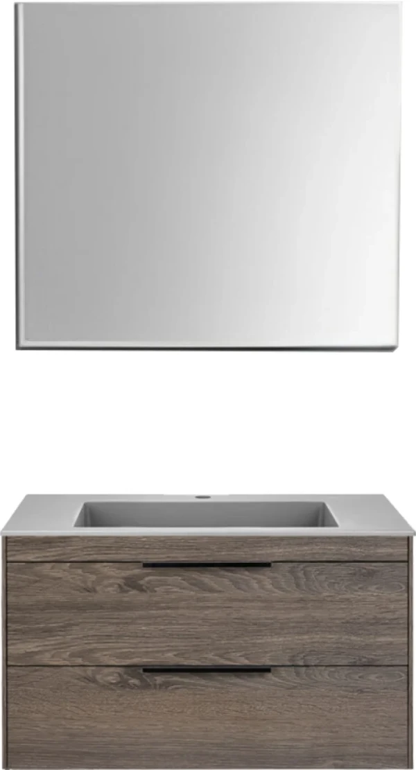 Мебель для ванной комнаты Vincea Chiara 2D 80, 2 ящика, темный дуб, с серой раковиной