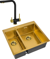 Комплект Мойка Zorg Inox PVD SZR-59-2-51-R BRONZE R, бронза + Смеситель Sanitary ZR 348 YF BLACK BRONZE