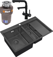 Комплект Мойка Zorg Inox PVD 5178-2-L grafit + Смеситель Sanitary SZR-3216 Grafit графит + Измельчитель Bort Titan 5000