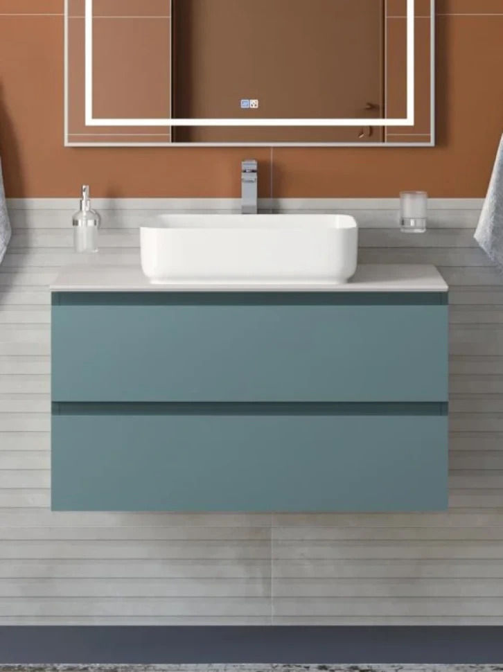 Тумба под раковину со столешницей BelBagno Kraft 90 подвесная, матовая голубая, столешница kep-90-bo
