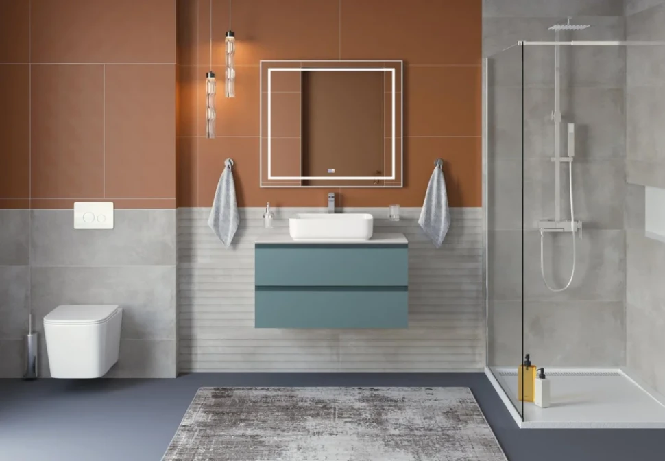 Тумба под раковину со столешницей BelBagno Kraft 90 подвесная, матовая голубая, столешница kep-90-bo