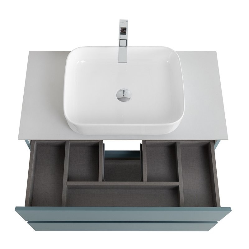 Тумба под раковину со столешницей BelBagno Kraft 90 подвесная, матовая голубая, столешница kep-90-bo