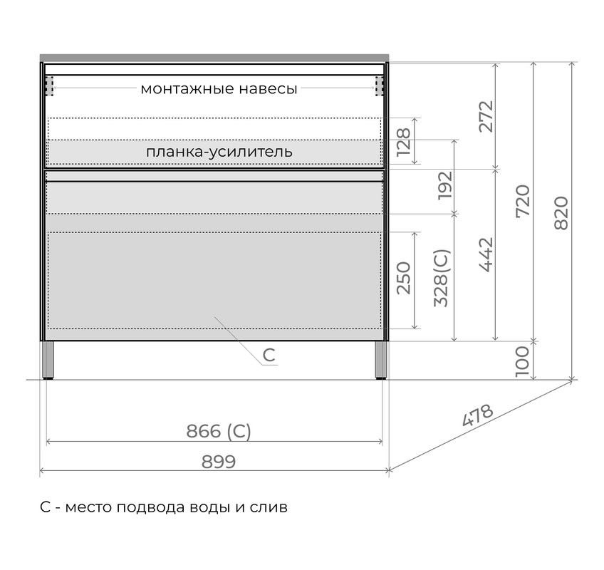Тумба с раковиной Style Line Лима Plus 90 напольная, эмаль, белая матовая