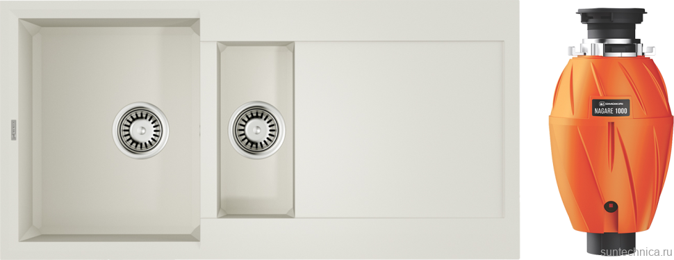 Комплект Мойка Omoikiri Sakaime 100-2-WH белая + Измельчитель Nagare 1000