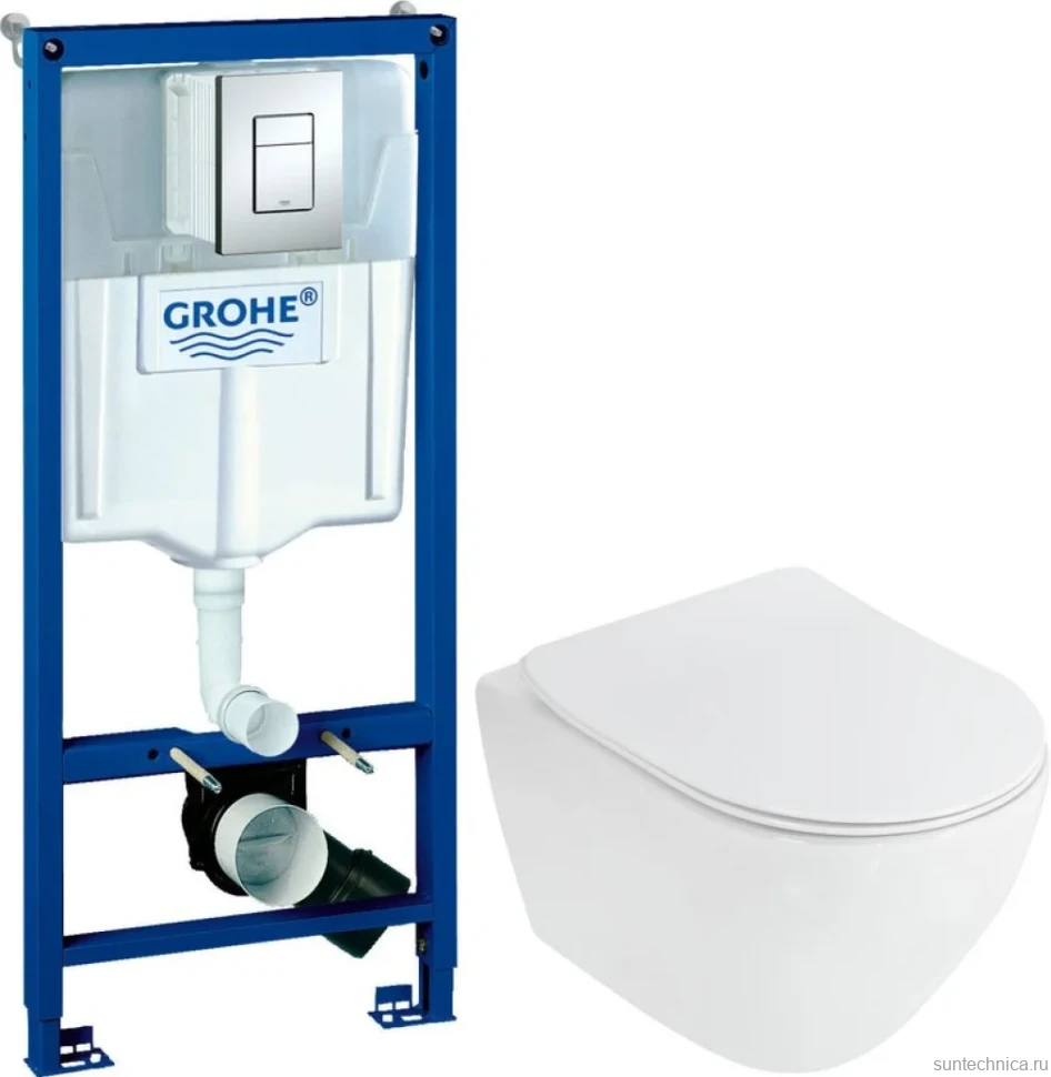 Комплект Унитаз подвесной Cezares Stylus + Крышка CZR-2316-SC с микролифтом + Инсталляция Grohe Rapid SL 38772001 3 в 1 с кнопкой смыва