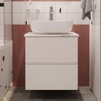 Тумба с раковиной STWORKI Колдинг 60 белая, с раковиной 50 Square, столешница белая сатиновая