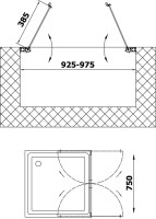 Душевая дверь в нишу Vegas Glass E2P 95 09 05 профиль золото, стекло бронза
