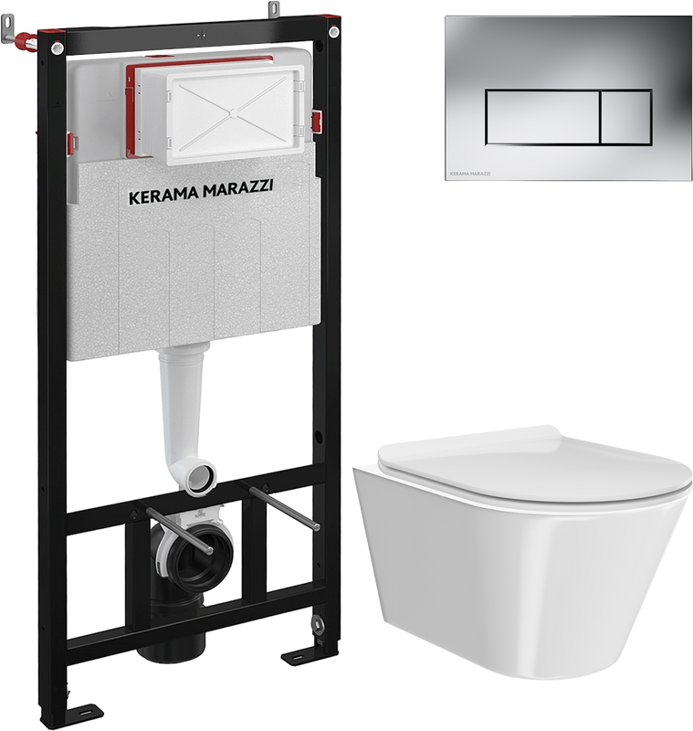 Комплект Унитаз подвесной KERAMA MARAZZI Plaza Modern PLMR.wc.02 безободковый, с микролифтом + Инсталляция + Кнопка