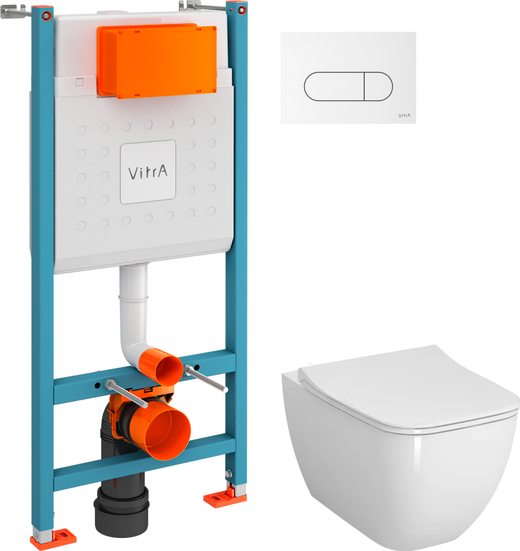 Комплект Унитаз подвесной VitrA Shift 7742B003-0075 белый глянцевый + Крышка DIWO Шифт 0405 быстросъемное, с микролифтом + Инсталляция V-Fix Core + Кнопка Root Round 740-2200 белая глянцевая