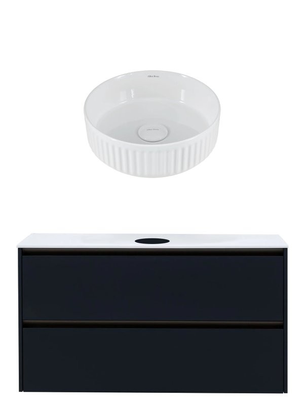 Тумба с раковиной Allen Brau Activity 120 с подсветкой, матовый антрацит, олива браш, столешница белая, раковина Fantasy Line 36, белая