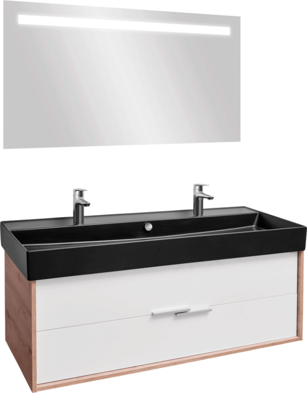 Мебель для ванной комнаты Jacob Delafon Vivienne 120 дуб давос, белая блестящая, раковина черная