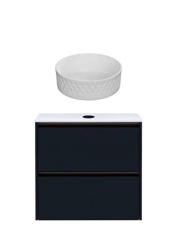 Тумба с раковиной Allen Brau Activity 70 с подсветкой, матовый антрацит, олива браш, столешница белая, раковина Fantasy Romb 36 белая
