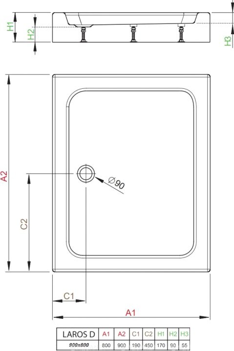Поддон для душа Radaway Laros D 80x90 с сифоном