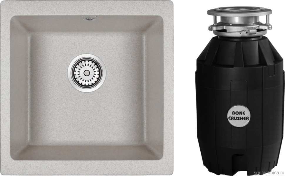 Комплект Мойка Paulmark Brilon PM104546-GR серый + Измельчитель Bone Crusher BC 810-AS