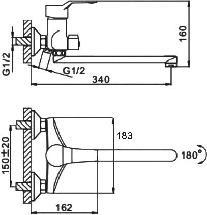 Смеситель с длинным изливом для ванны D-lin 403-6 D147403-6 хром