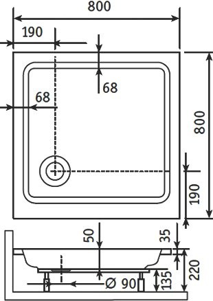 Поддон для душа RGW Style KV 80x80 с сифоном