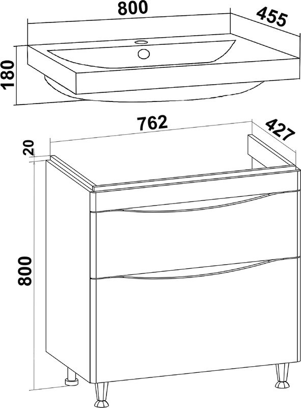 Тумба с раковиной Runo Афина 80