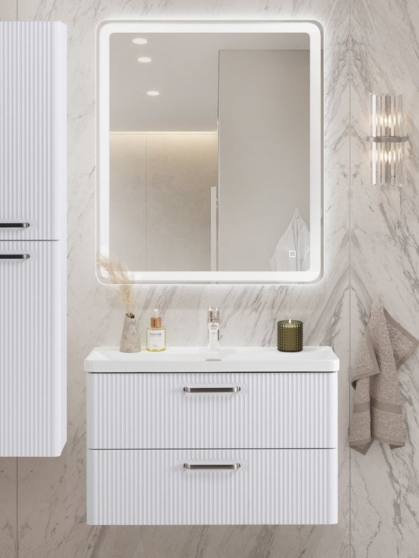 Мебель для ванной комнаты BelBagno Due 80 ручки матовый атласный никель, bianco lucido