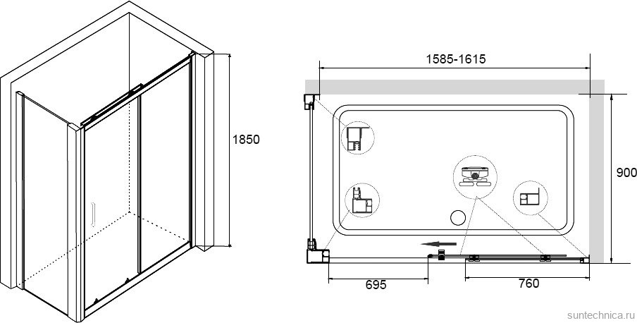 Душевой уголок RGW Classic CL-14+90 см (158,5x161,5)x80x185 профиль хром, стекло прозрачное