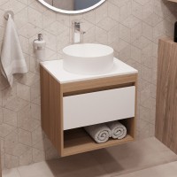 Тумба с раковиной Teymi Ritta 55 дуб эврика, матовая белая, раковина Lina D41