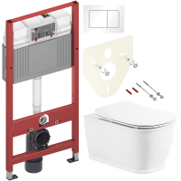 Комплект Унитаз подвесной BelBagno Prado BB10150CH безободковый + Крышка BB10150SC с микролифтом, петли хром + Инсталляция TECE Base 9400413 4 в 1 с кнопкой смыва