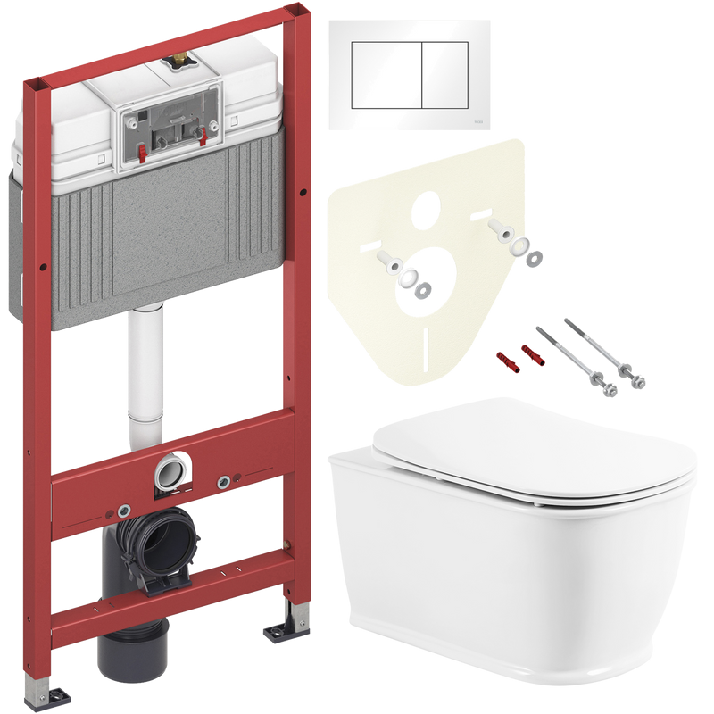 Комплект Унитаз подвесной BelBagno Prado BB10150CH безободковый + Крышка BB10150SC с микролифтом, петли хром + Инсталляция TECE Base 9400413 4 в 1 с кнопкой смыва