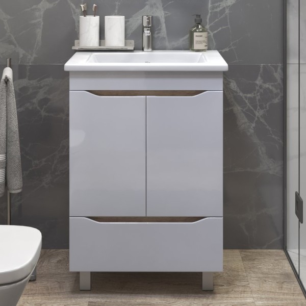 Тумба с раковиной Vigo Grani 60 напольная, 1 ящик, 2 дверки, дуб золотой, раковина Элина 60