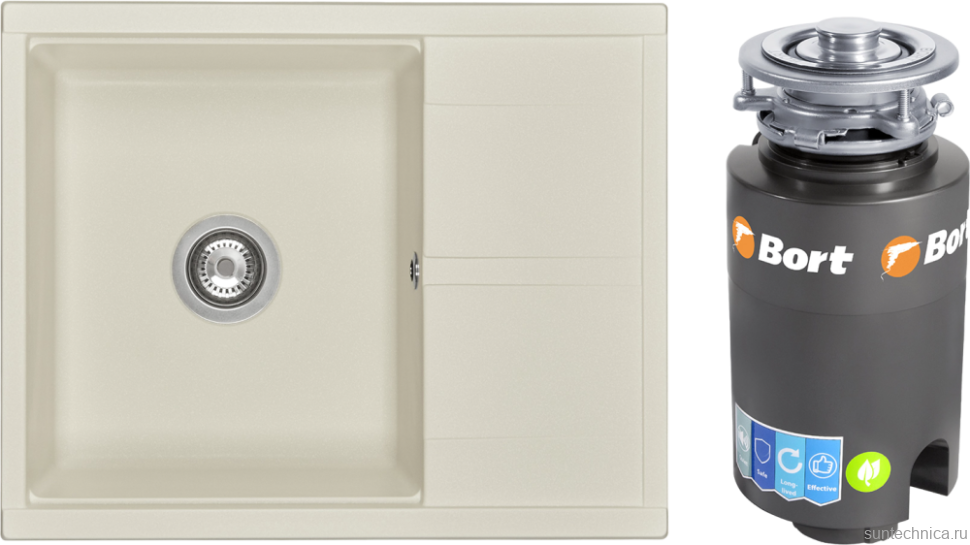 Комплект Мойка AQUATON Делия 65 жемчуг + Измельчитель Bort Titan 4000