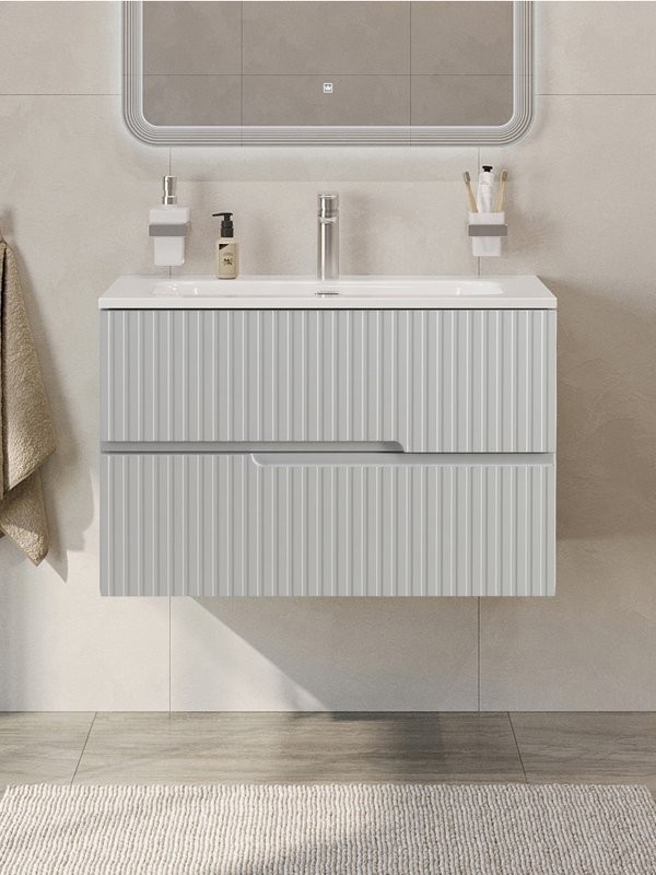 Тумба под раковину без столешницы Cezares Duet-n 80 подвесная, 2 ящика, жемчужная серая