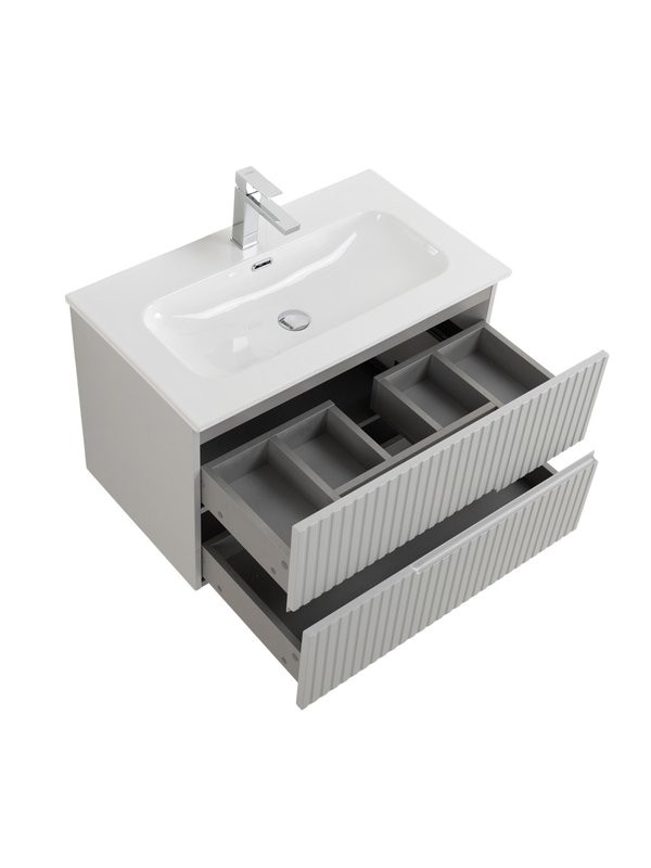 Тумба под раковину без столешницы Cezares Duet-n 80 подвесная, 2 ящика, жемчужная серая