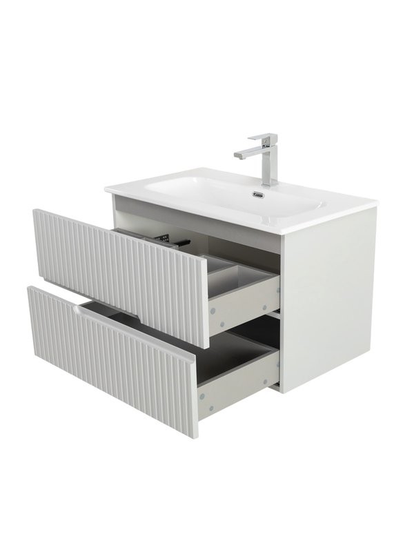 Тумба под раковину без столешницы Cezares Duet-n 80 подвесная, 2 ящика, жемчужная серая