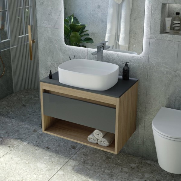 Тумба с раковиной Teymi Ritta 65 дуб эврика, матовый графит, раковина Solli 51