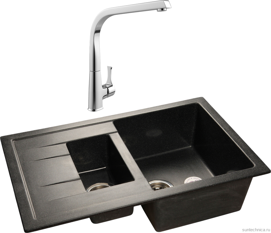 Комплект Мойка GranFest Quadro Q-775 KL черная + Смеситель MEGA Mega