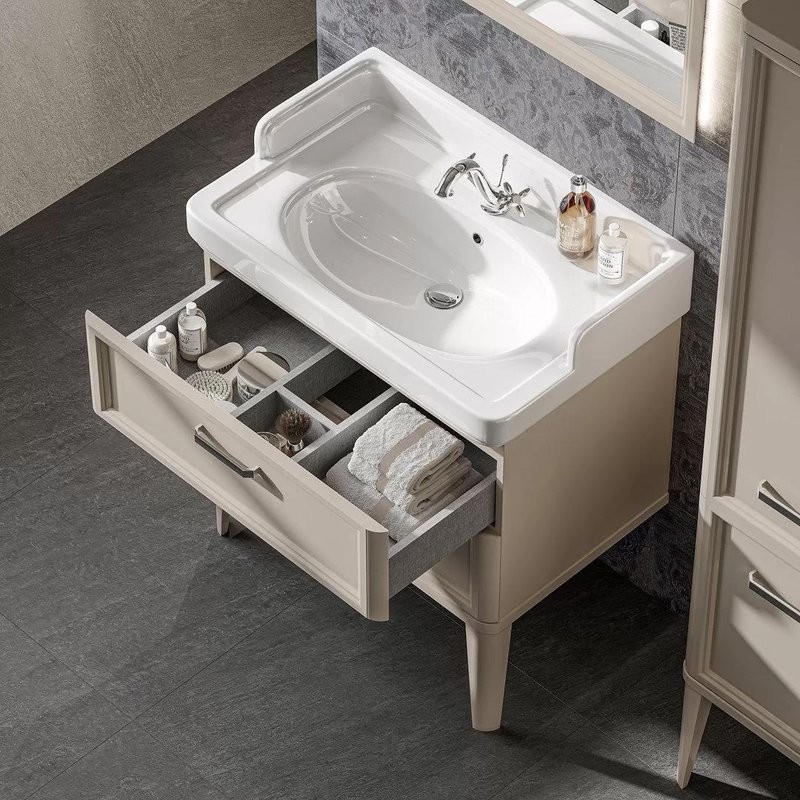 Тумба под раковину KERAMA MARAZZI Pompei 80 с 2 ящиками, камео бежевая глянцевая