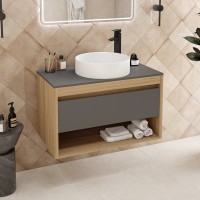 Тумба с раковиной Teymi Ritta 85 дуб эврика, матовый графит, раковина Lina D41