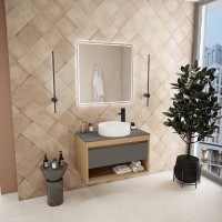 Тумба с раковиной Teymi Ritta 85 дуб эврика, матовый графит, раковина Lina D41