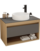 Тумба с раковиной Teymi Ritta 85 дуб эврика, матовый графит, раковина Lina D41