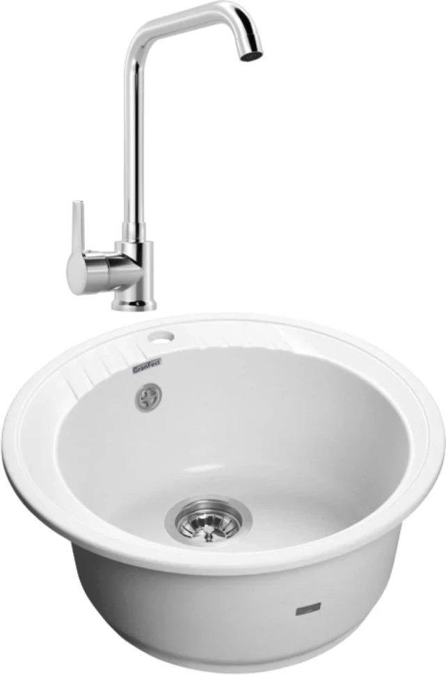 Комплект Мойка GranFest Rondo GF-R520 иней + Смеситель MEGA Ege MG-PL10 хром