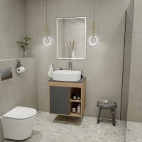 Тумба с раковиной Teymi Nura 60 дуб эврика, матовый графит, раковина Solli 51