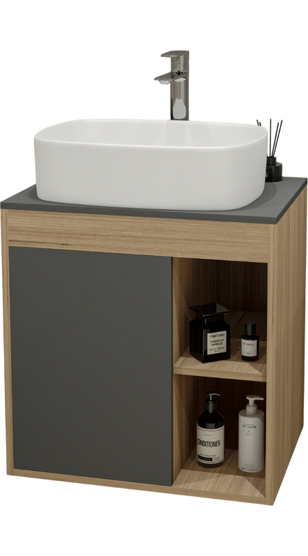 Тумба с раковиной Teymi Nura 60 дуб эврика, матовый графит, раковина Solli 51