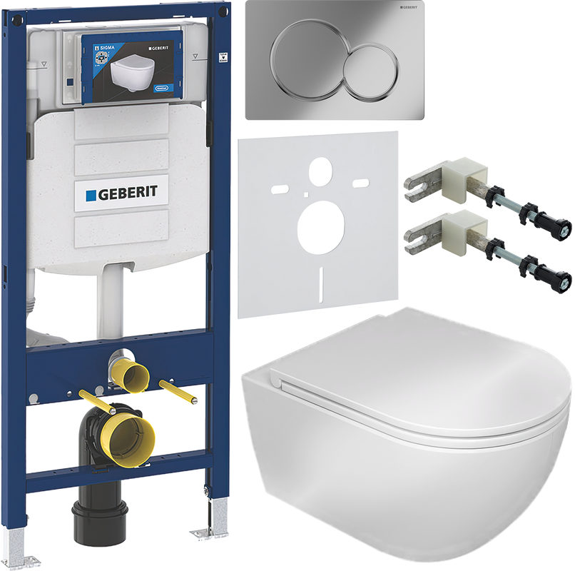 Комплект Унитаз подвесной GSG Like LKWCSO000 безободковый, белый глянец + Крышка LKCOPRSLTICR000 с микролифтом, белый глянец + Инсталляция Geberit Duofix UP 320 111.300.00.5 + Кнопка Sigma 01 115.770.21.5 хром + Крепления 111.815.00.1 к стене + Звукоизоля
